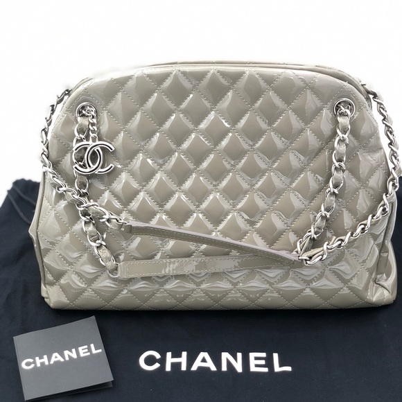 CHANEL Handbags - Chanel Mademoiselle Bowler Taupe Patent